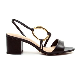 Sandália Couro Preto Salto Bloco Médio Cecconello 2709001-2