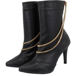 Bota Feminina Bico Fino Salto Alto Fino Detalhe Corrente Dourada 1794