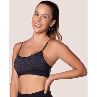 Top Quadriculado Sem Costura com Bojo Removível Selene Preto