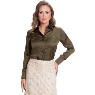 Camisa Social Feminina Manga Longa Cetim Teodoro Clássica Azul Claro G Verde