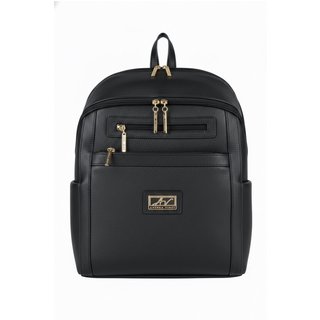 Mochila grande de couro liso Marcela - Preto