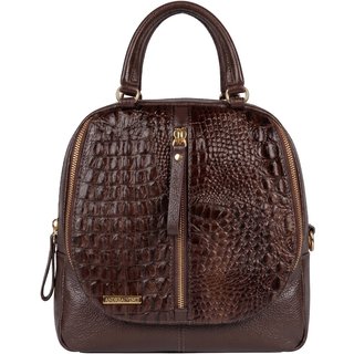 Bolsa Andrea Vinci mochila de couro croco 3 em 1 Marina - Café