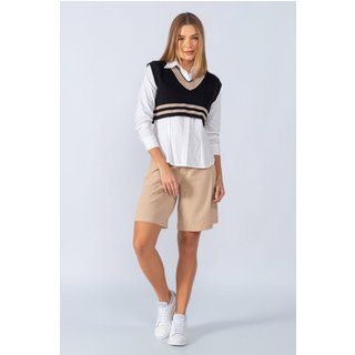 Cropped colete em tricot com listra Preto
