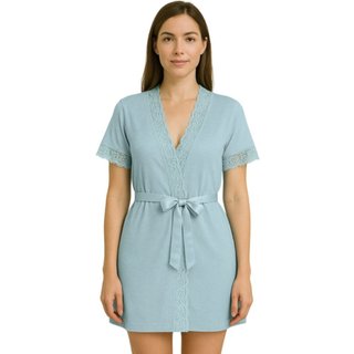 Robe Reflexo Intimo Manga Curta Kimono Azul Claro