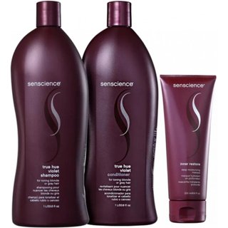 Senscience True Hue Violet Shampoo+Condicionador 1L+Mascara Inner Restore Deep Moisturizing 200ml
