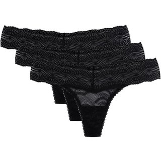 Kit 3 Calcinhas Fio Renda Shiny Love Preto