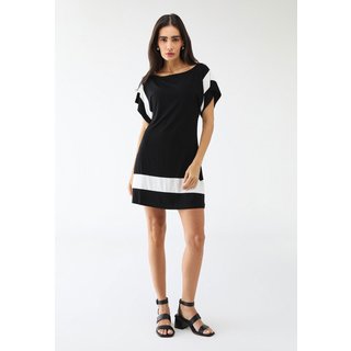 Vestido Maria Paes Preto e Off White Malha Viscolycra