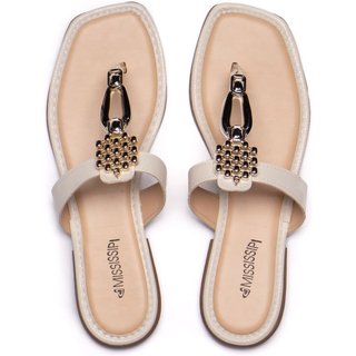 Rasteira Feminina Mississipi Napa Croco Branco/Bege