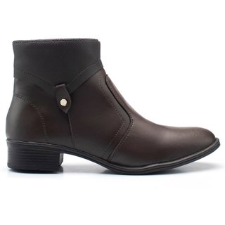 Bota Feminina Cano Curto Salto Baixo Leve Café