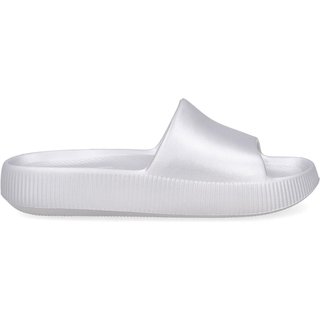 Chinelo Slide Prata Poofy Salto Plataforma Eva