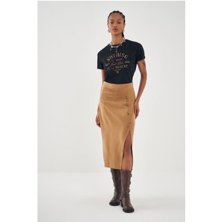 Saia Midi Fenda Lateral Feminina Inblanche