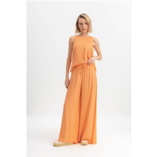 Calça pantalona feminina sarjada Essendi Laranja claro Laranja