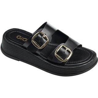 Sandália Feminina GiGiL Papete Flatform Casual Fivelas Laterais Preto