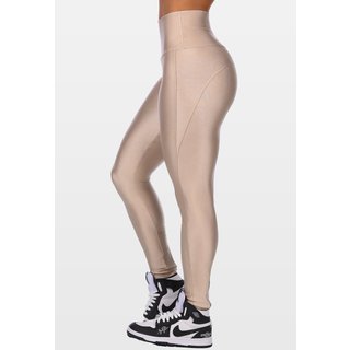 Calça Legging Fitness Cirrê Summer Soul Cós Alto Detalhe Zíper Bege