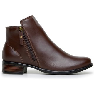 Bota Snikgreen Botinha Couro Legitimo Marrom Café Cano Curto Salto Baixo Confortável