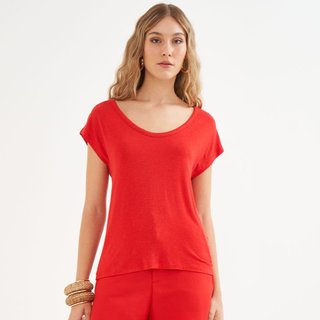 Camiseta Linho Colcci Open Pr26 Vermelho Ife Feminino