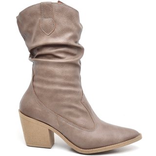 Bota Feminina Texana Western Cowtry Destroyed Taupe Cano Médio Napa