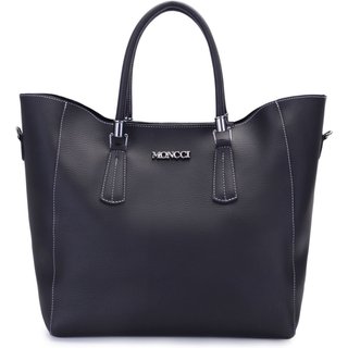 Bolsa grande feminina Valencia alça transversal para faculdade caderno notebook Moncci preto com marfim