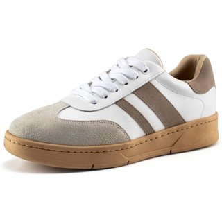Tênis Feminino Bella Nina Casual Dia A Dia Confortável Estilo Camurça Branco Com Marrom