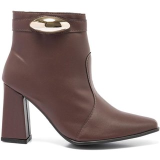 Bota Feminina Stessy Shoes Cano Curto Lesma Metalizada Salto Bloco Casual Marrom