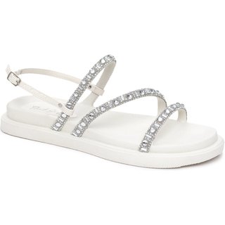 Sandália Papete Flor de Griffe Stras Off White