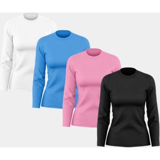 Kit 4 Camisetas Feminina Manga Longa Dry Fit Básica Lisa Proteção Solar UV Térmica Blusa Academia Esporte Praia