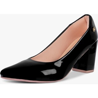 Scarpin Feminino Takata Salto Alto Médio Bloco Grosso Bico Fino Preto