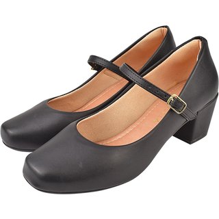Sapato Scarpin Mary Jane Boneca Bailarina CM Calçados Bico Quadrado Salto Confort Fivela Preto
