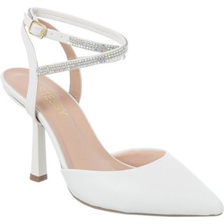 Scarpin Social Com Tira Strass Salto Fino Alto Elegante Off White
