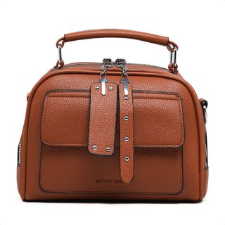Bolsa Transversal Couro Bolsinha Feminina Moderna Compacta - Caramelo