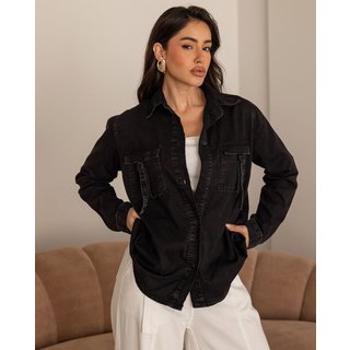 Camisa Jeans Feminina Oversize 24721 Preto Consciência