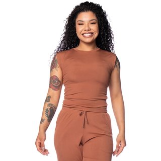 Blusa Feminina Babicat Drapeado Lateral Gola Careca Marrom