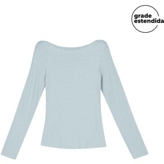 Blusa Feminina Comfy Manga Longa Canelada Marialícia Azul