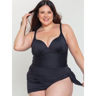 Maiô Plus Size Orla da Praia Feminino Com Saia Saída Praia Bojo Com Aro Preto