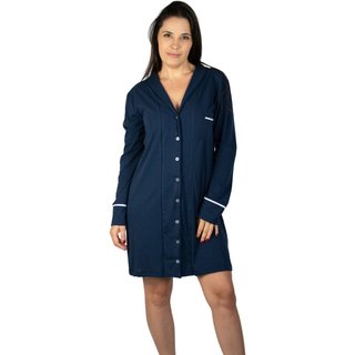 Camisola Algodão Feminina Americana Manga Longa com Botão Botões Inverno Adulto indicado Gestante Amamentação e Pós cirúgico – Marinho