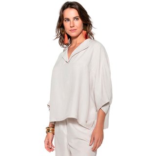 Blusa Feminina Biamar Gola V Lapela Oversized Bege