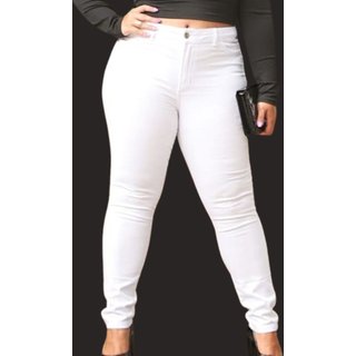Calça Feminina Skinny Branca Plus Size Jeans Loka