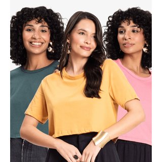 Kit 3 Blusas Cropped Lisas Select Sortidas