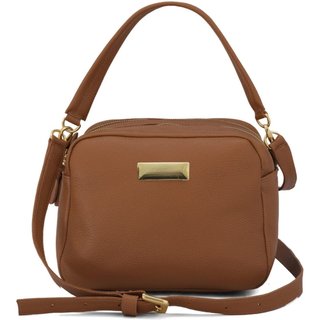 Bolsa Bau Feminina em Couro Alças Transversal Regulável e Alça de Mão Marrom