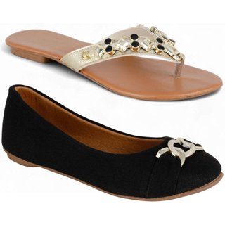 Kit Sapatilha Bico Redondo Feminina e Rasteirinha Casual Mr Try Shoes Macia Confortável Preto