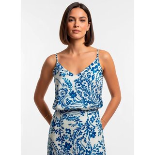 Blusa Em Viscose Plana Floral Azul Quintess