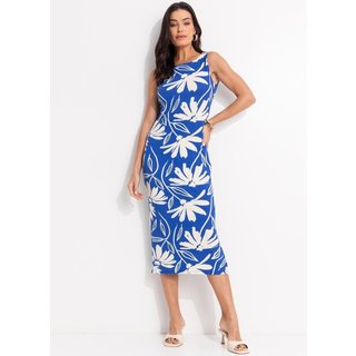Vestido Em Canelado Floral Azul Quintess