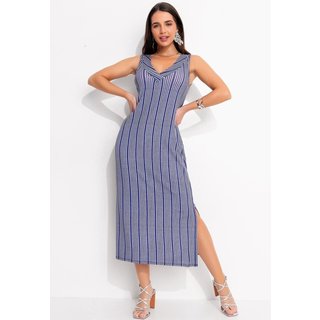 Vestido Em Malha De Viscose Listrado Azul Quintess