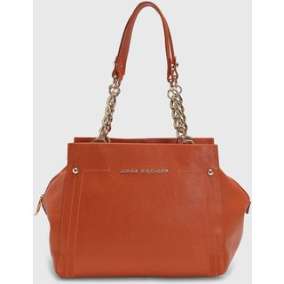 Bolsa Média Feminina Jorge Bischoff Alça Corrente Laranja