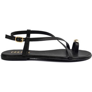 Sandália Feminina Rasteirinha Flat Flatform Rasteira Enfeite Anel Dedo Metal Preto