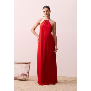 Vestido Frente Única CaCay Longo Decote Costas Profundo Vermelho
