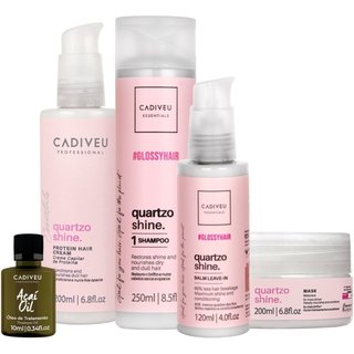 Kit Cadiveu Professional Essentials Quartzo Shine Shampoo Máscara Pré-Shampoo Leave-in e Açaí Oil (5 produtos)