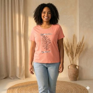 Blusa Feminina Rechsul Plus Size Estampa Floral Salmão/Preto