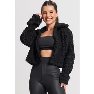 Casaco MVB Modas Flanelado Peluciado Feminino Jaqueta Teddy Preto