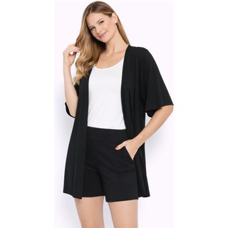 Conjunto Maria Paes Short, Kimono e Regata Preto e Off White